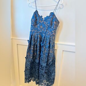 Self-Portrait Tan and Blue Dress